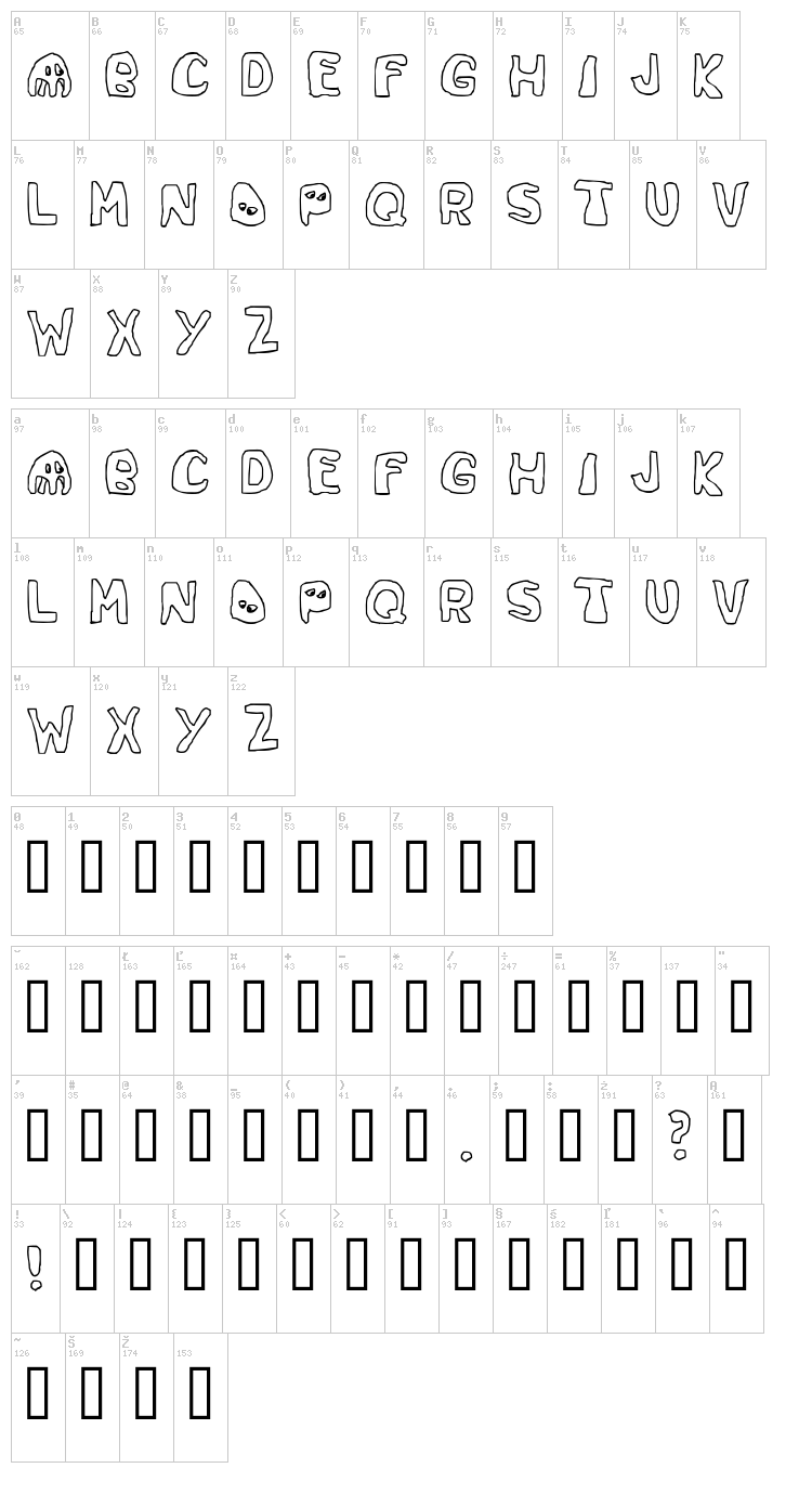 Space Game font map